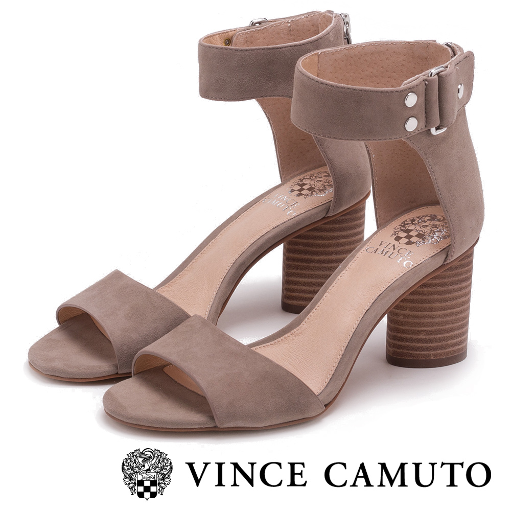 Vince Camuto 經典個性攜帶鉚釘粗跟鞋-絨灰