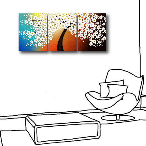 美學365 - 三聯式無框藝術掛畫時鐘-彩梅花30x40cm