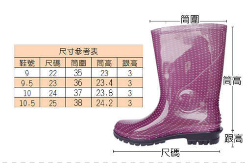 MIT一體成型減壓中筒雨鞋(紫豆)