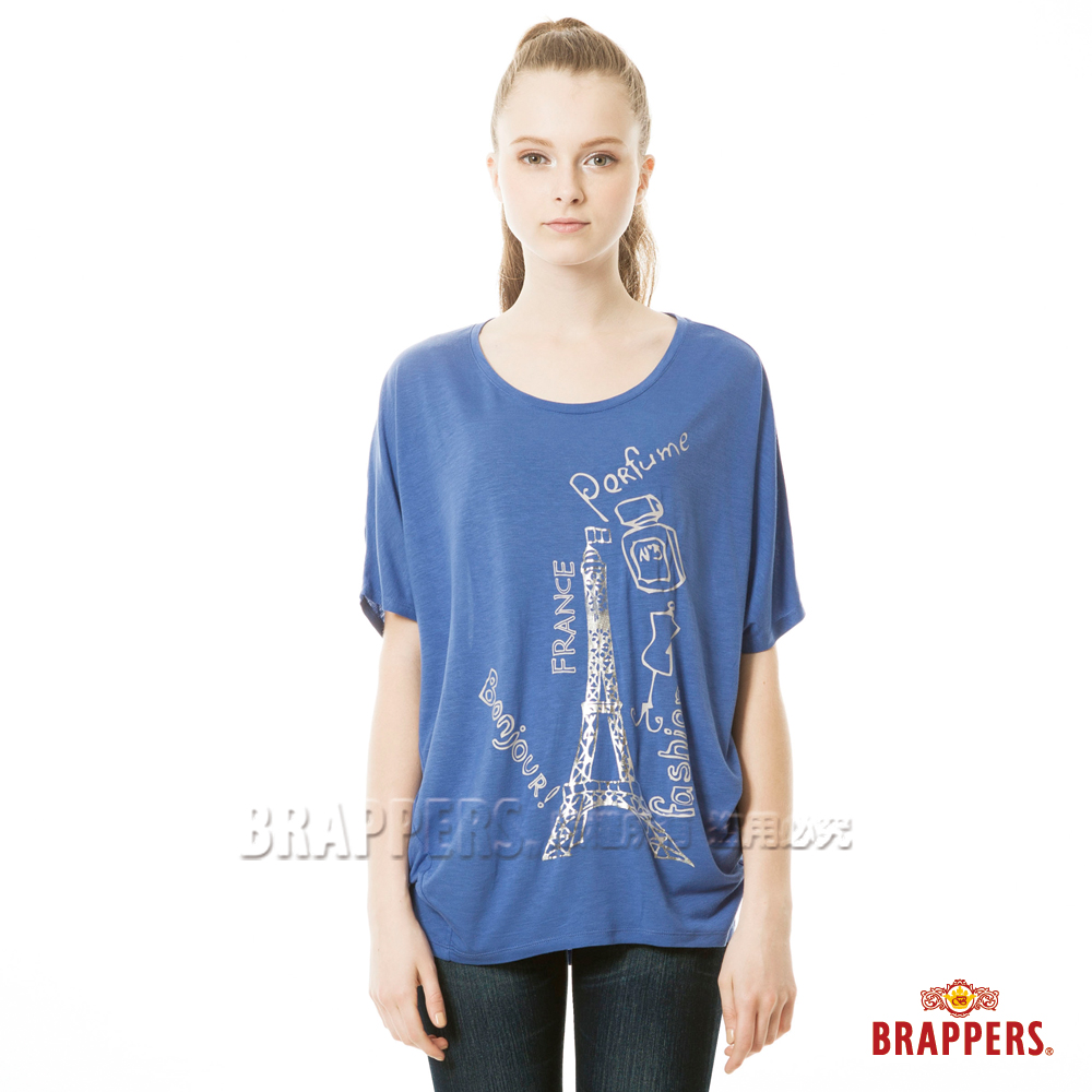 BRAPPERS 女款 鐵塔印花造型短袖上衣-藍色