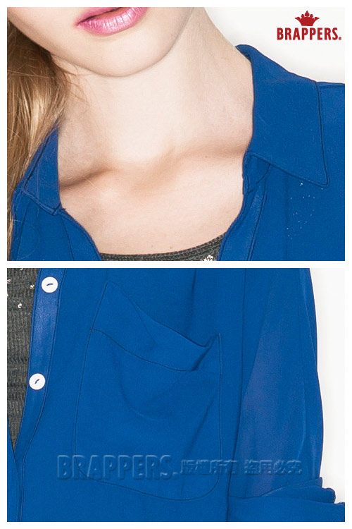 BRAPPERS 女款 女用口袋雪紡襯衫-寶藍