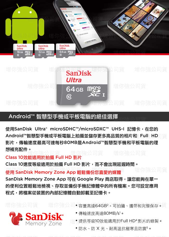 SanDisk Ultra microSD UHS-I 64GB 記憶卡-白(公司貨)新版
