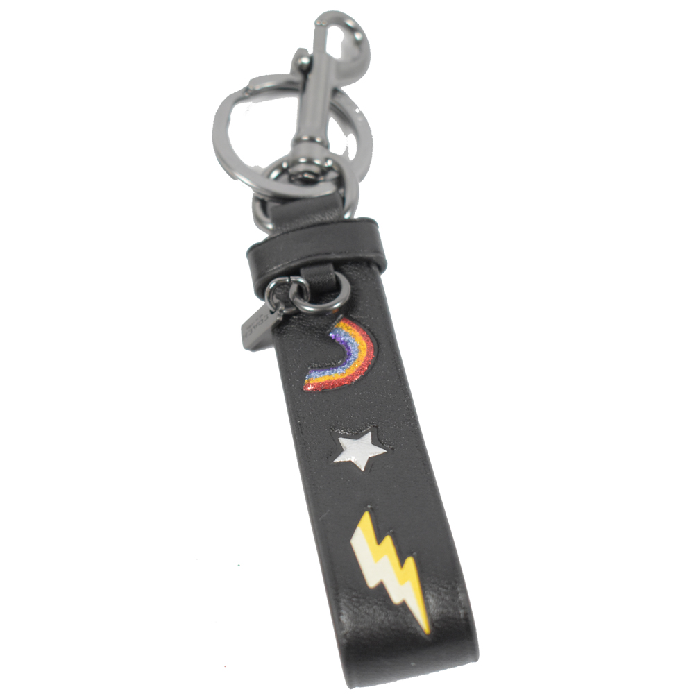 COACH彩虹閃電圖樣皮帶鑰匙圈(黑)