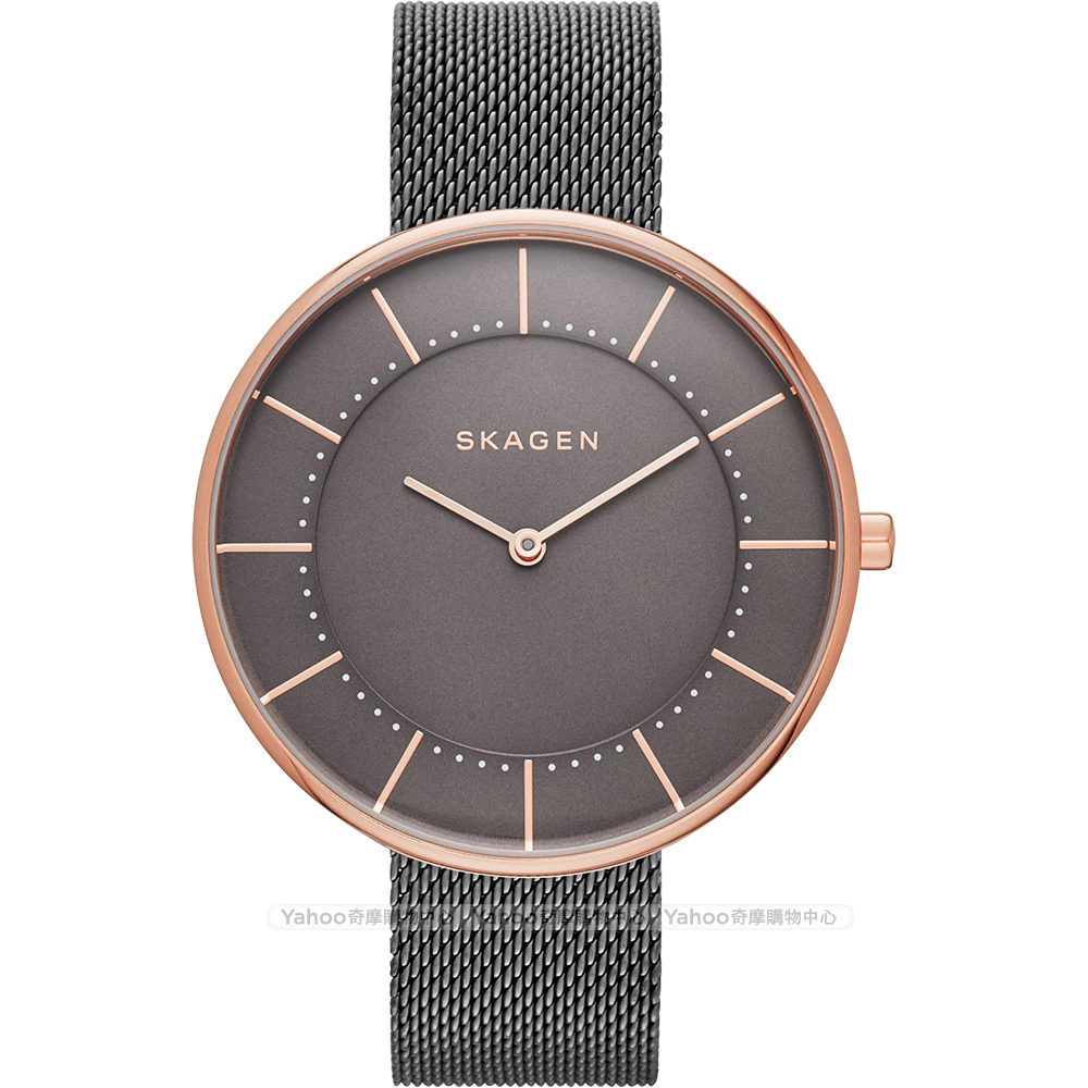 Skagen Gitte 丹麥時尚米蘭腕錶-鐵灰x玫塊金框/38mm