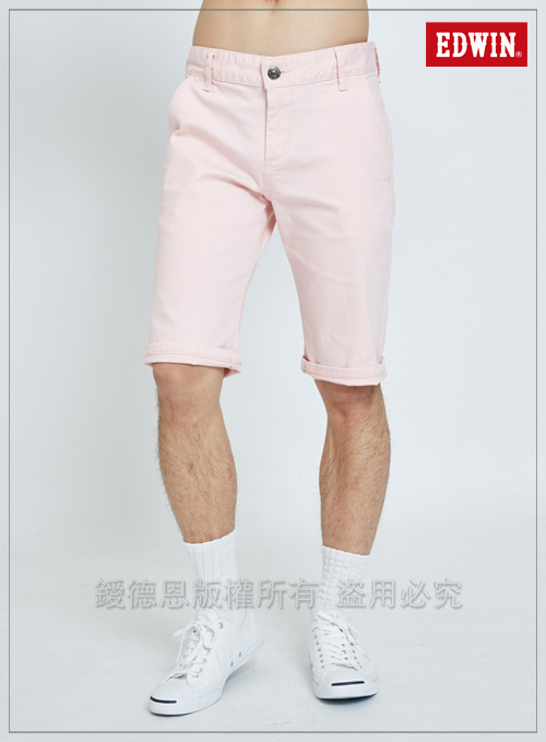 EDWIN 基本鈄袋休閒短褲-男-粉紅色