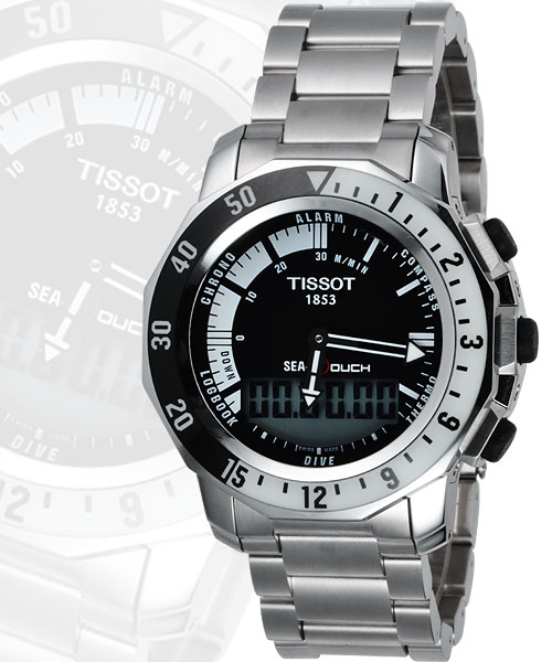 TISSOT SEA-TOUCH 怒海潛將觸控潛水鍊帶錶-黑/44mm