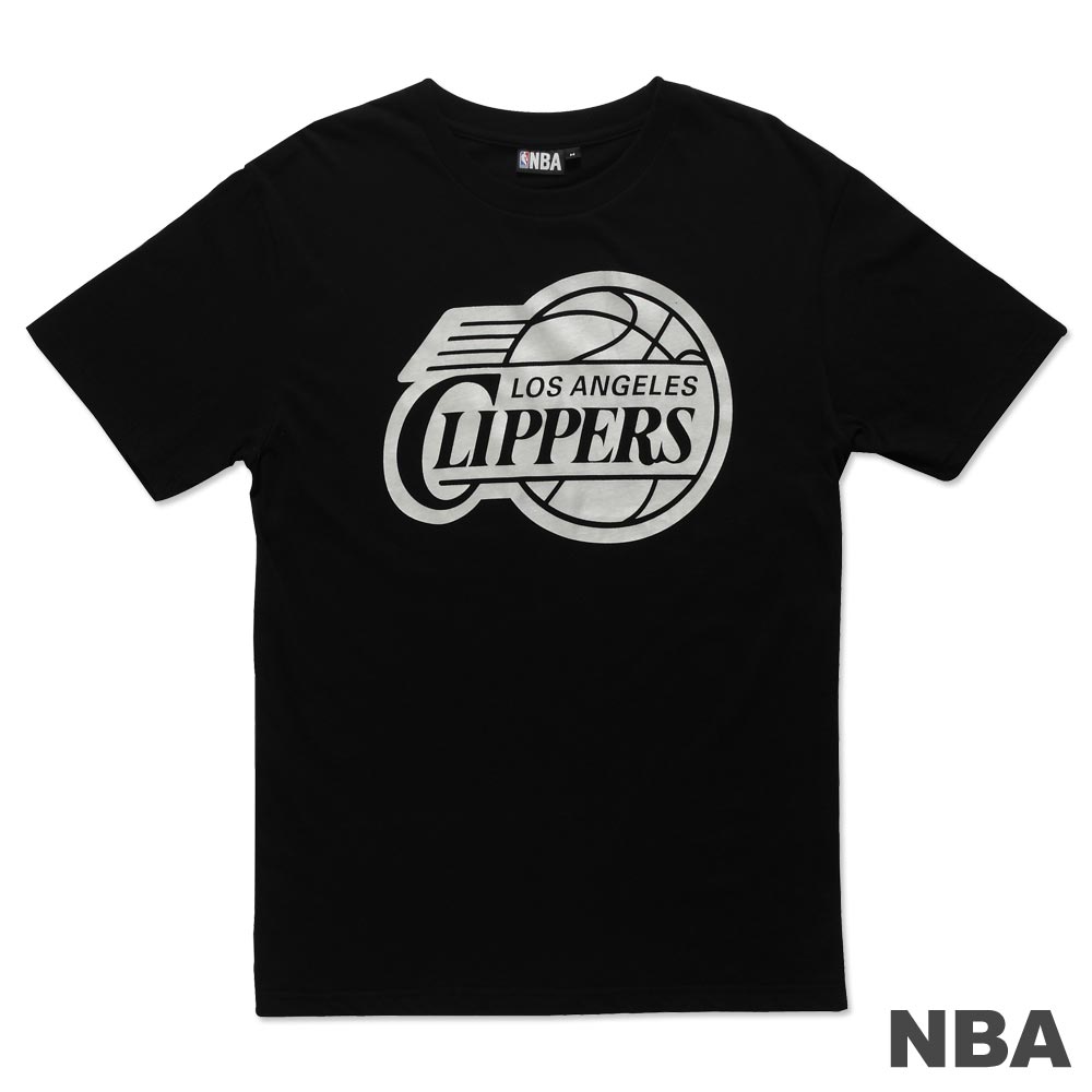 NBA-洛杉磯快艇隊LOGO燙銀箔印花T恤-黑(男)