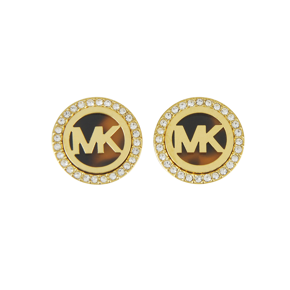 MICHAEL KORS 經典LOGO鑲鑽設計穿式耳環(琥珀+金)