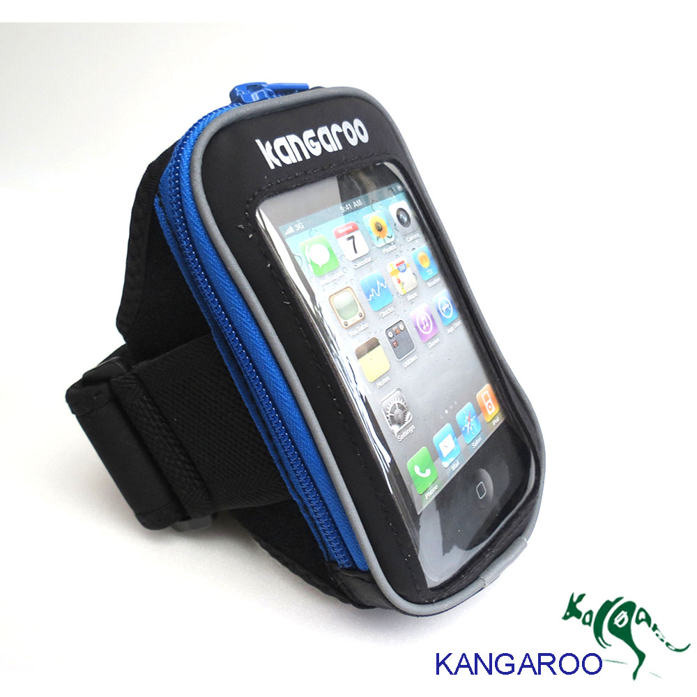 【KANGAROO】防潑水運動4.7吋手機臂袋 手機套(藍) K140401003