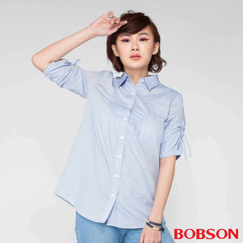 BOBSON 女款抽皺袖襯衫