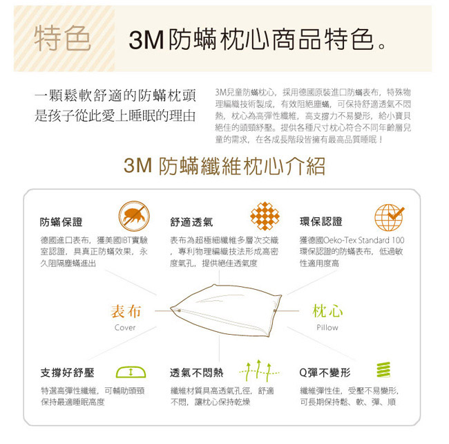 3M 幼兒(2-6歲)+小童防蹣枕心(6-11歲) 附純棉枕套