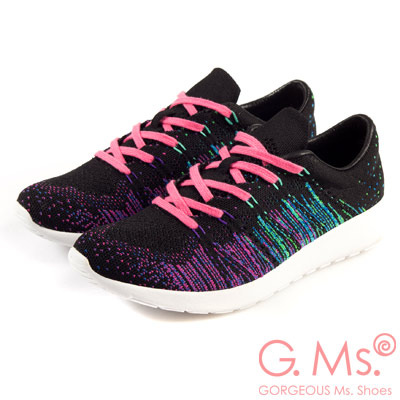 G.Ms. MIT極輕量系列-彩線綿織綁帶記憶鞋墊休閒鞋-彩黑