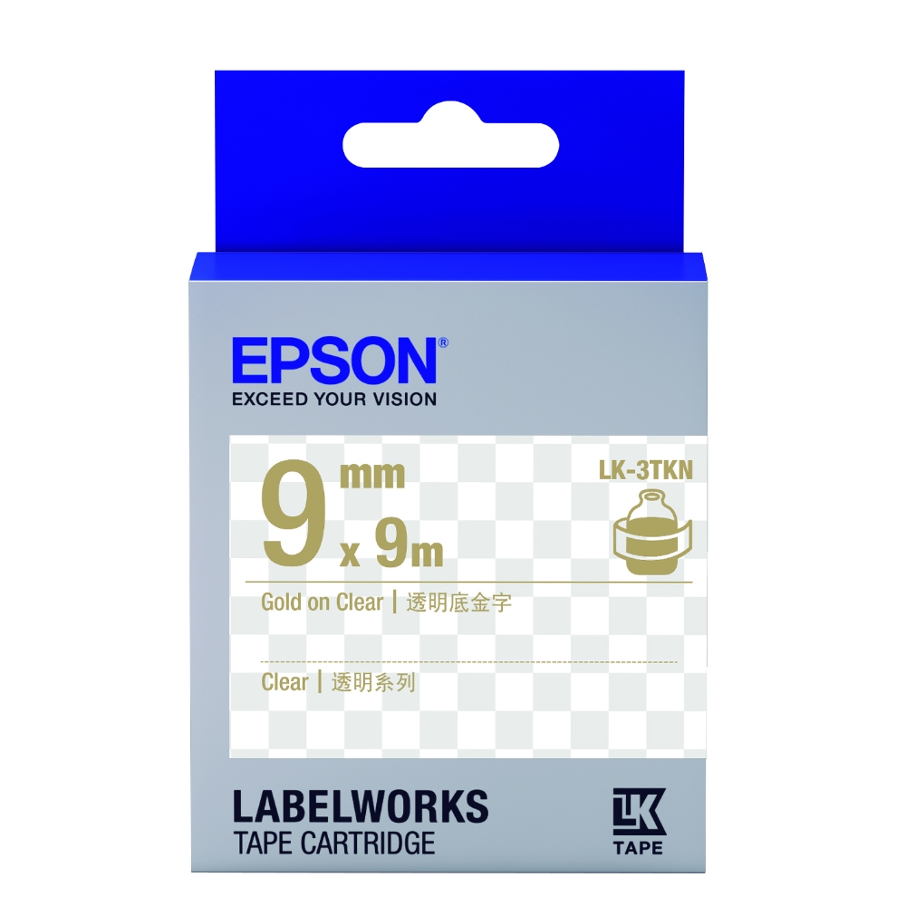 EPSON C53S653409 LK-3TKN透明系列透明底金字標籤帶(寬度9mm)