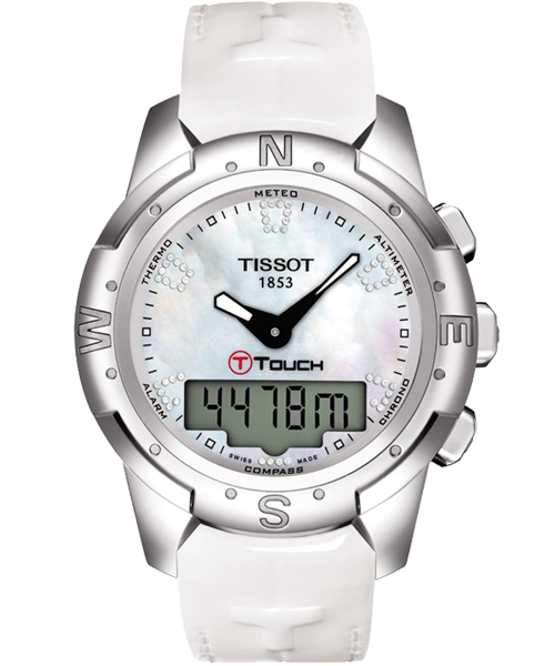 TISSOT T-TOUCH II 鈦真鑽多功能觸控錶-白貝/42.7mm