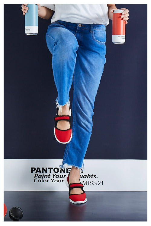 輕量鞋 MISS 21 防潑水透氣網布繫帶極輕生活鞋－紅