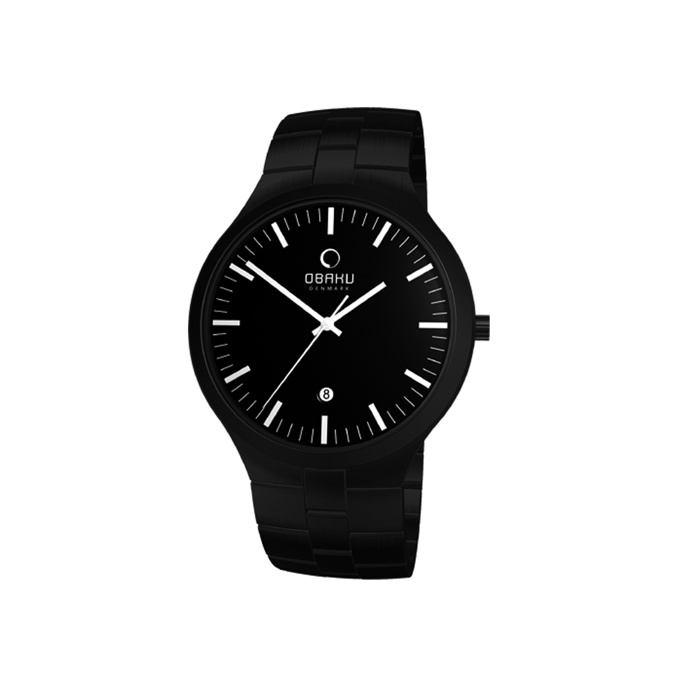 OBAKU 探索年代日期時尚腕錶-IP黑/42mm