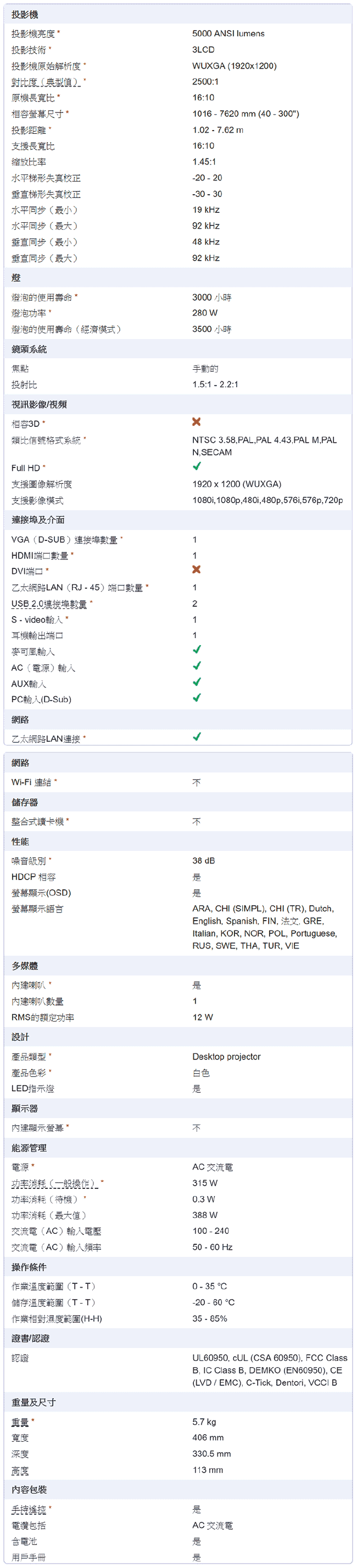 SONY VPL-CH370 商用投影機 WUXGA高解析 5000流明