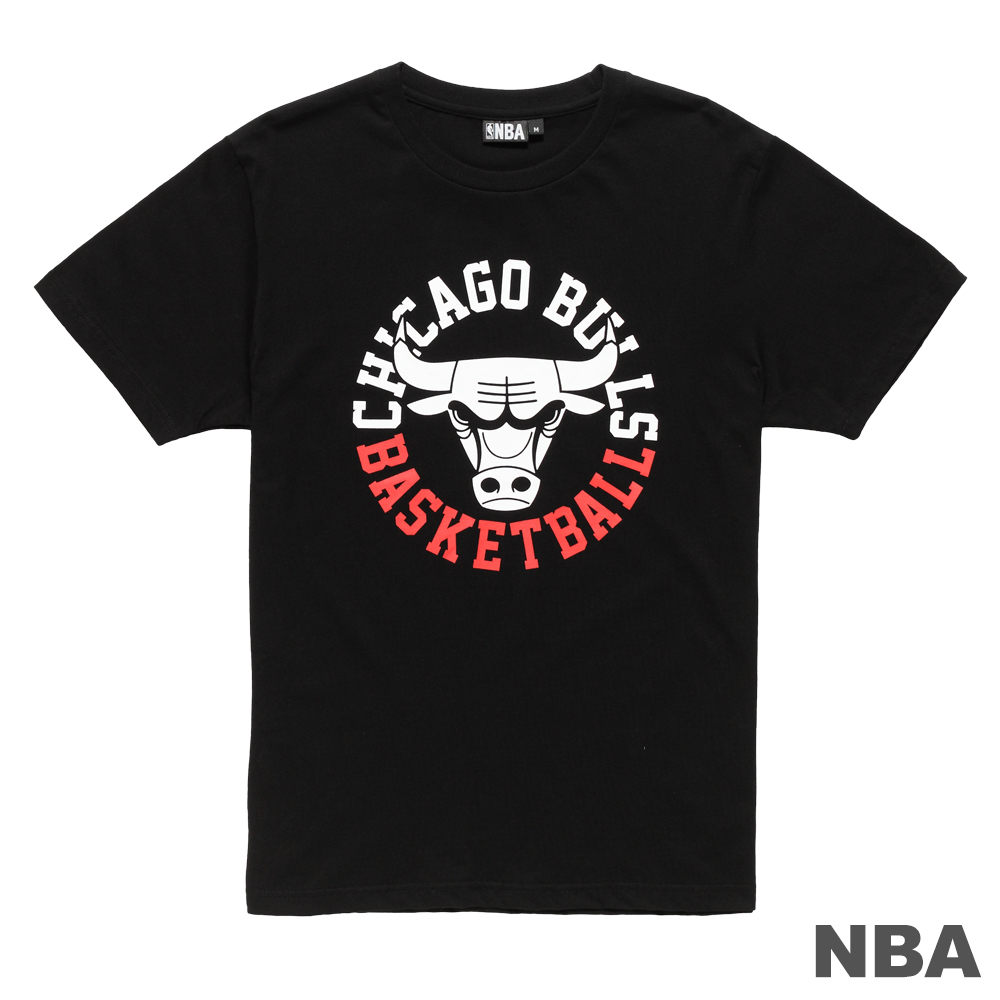 NBA-芝加哥公牛隊環繞文字印花短袖T恤-黑 (男)