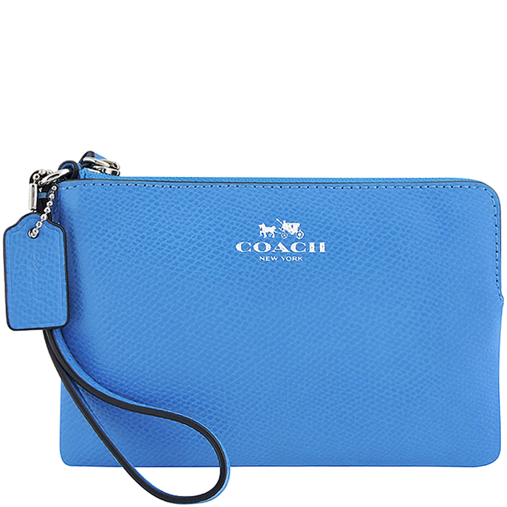 COACH 藍色馬車LOGO防刮皮革手拿包