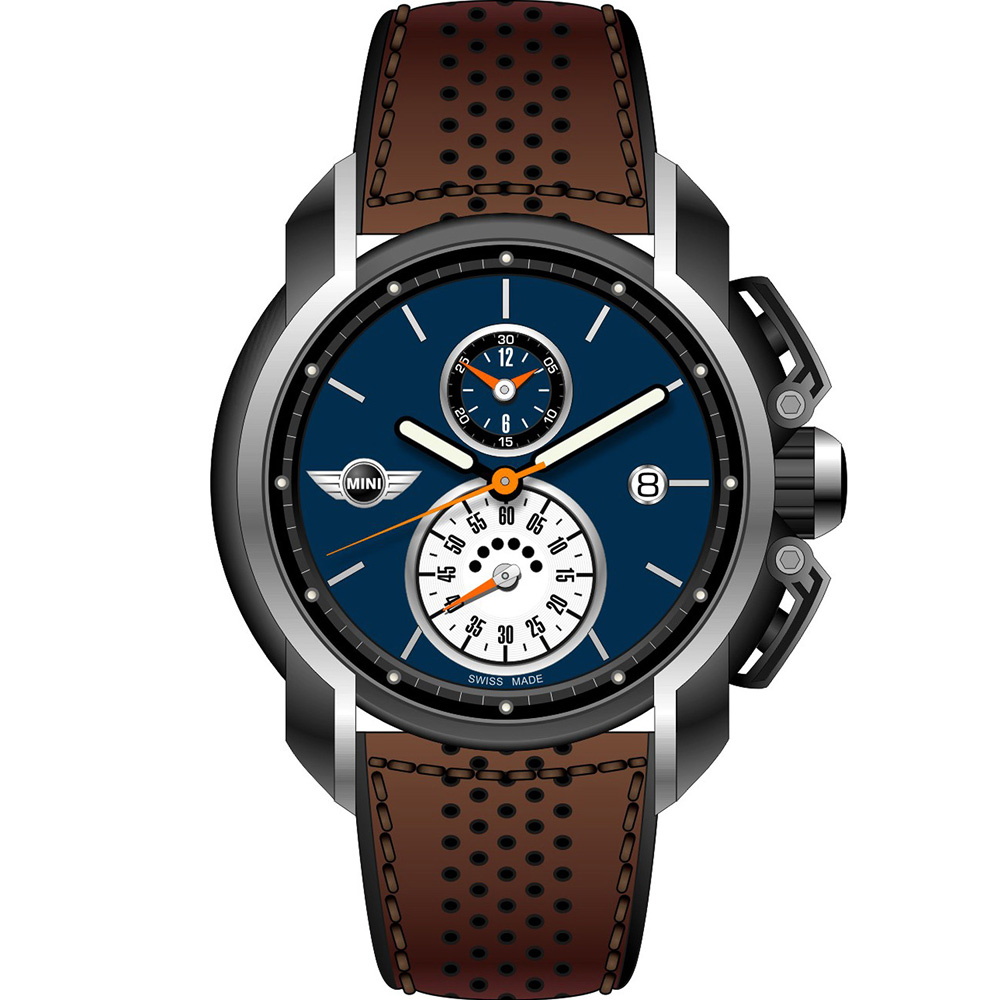 MINI Swiss Watches 簡約運動計時腕錶-咖啡x藍色/45mm