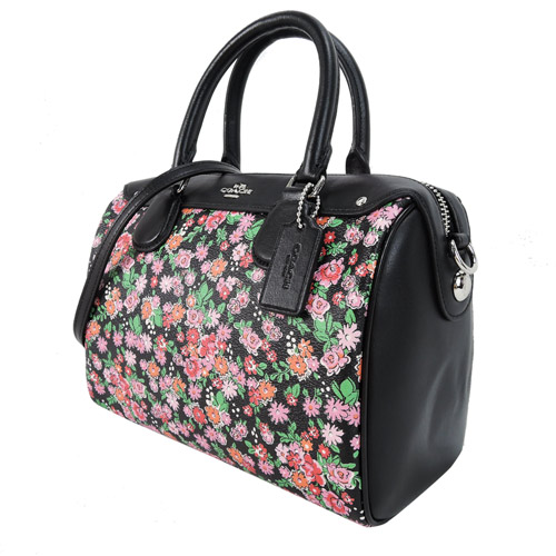 COACH 馬車小紅花PVC手提/斜背波士頓包(黑)