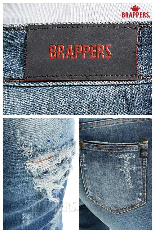 BRAPPERS 女款 新美腳 Royal 系列-中低腰彈性刷漆窄管褲-深藍