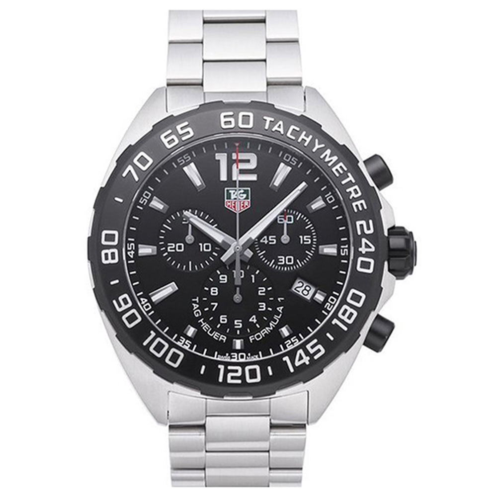 TAG HEUER 豪雅 FORMULA 1三眼計時黑面鍊帶款x43mm