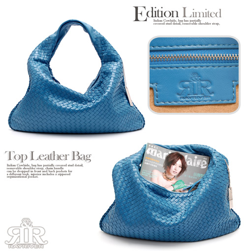 【2R】頂級訂製NAPPA羊皮手工梭織彎月包(優雅湛藍)