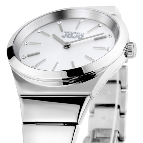 NATURALLY JOJO 晶鑽立體時標氣質腕錶-白色/銀色-34mm