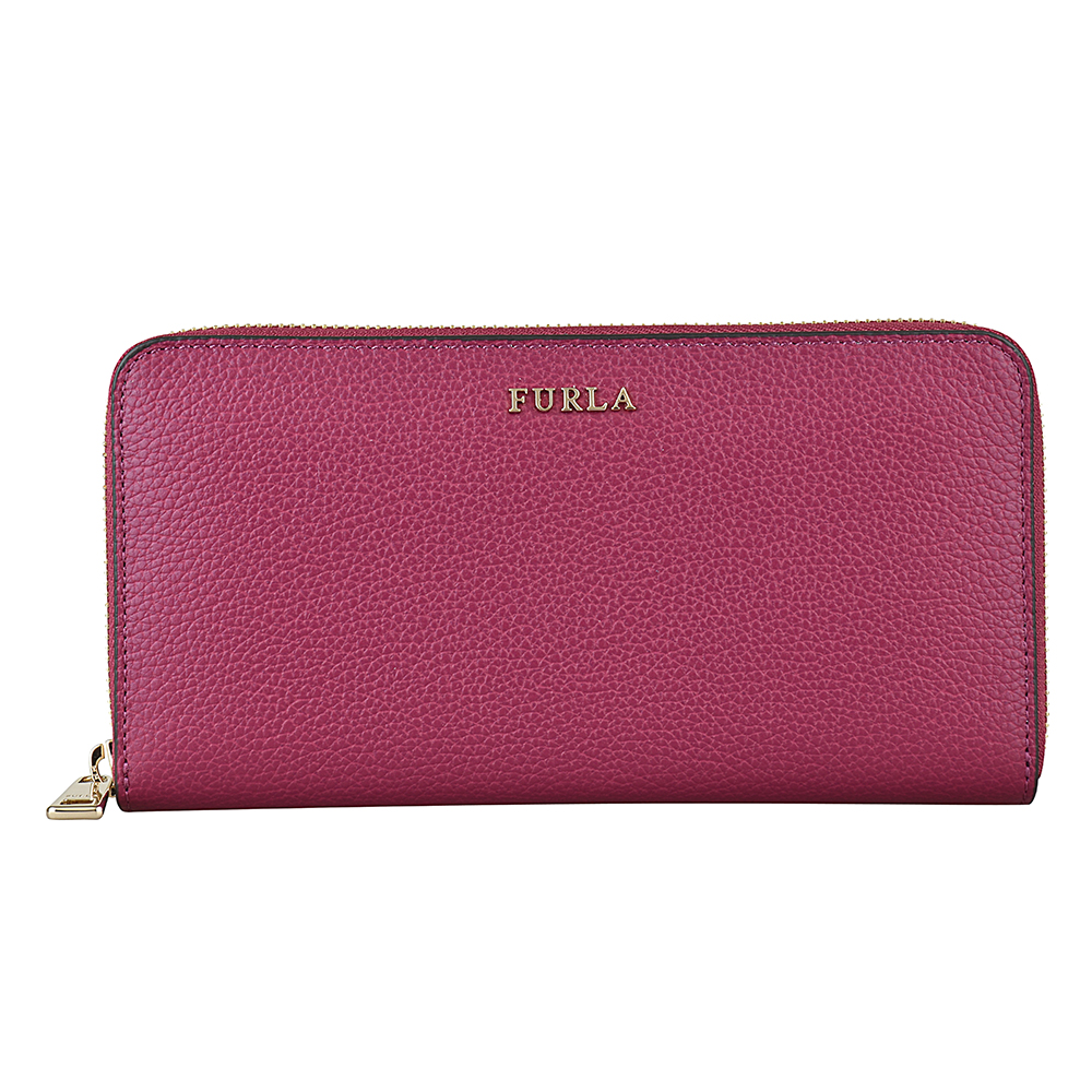 FURLA BABYLON系列金字LOGO牛皮拉鍊長夾(酒紅)