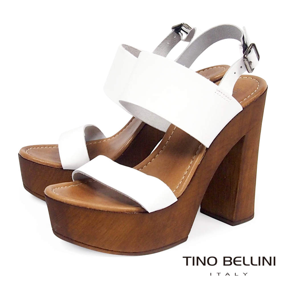 Tino Bellini 義大利進口70狂潮摩登粗跟涼鞋 _白