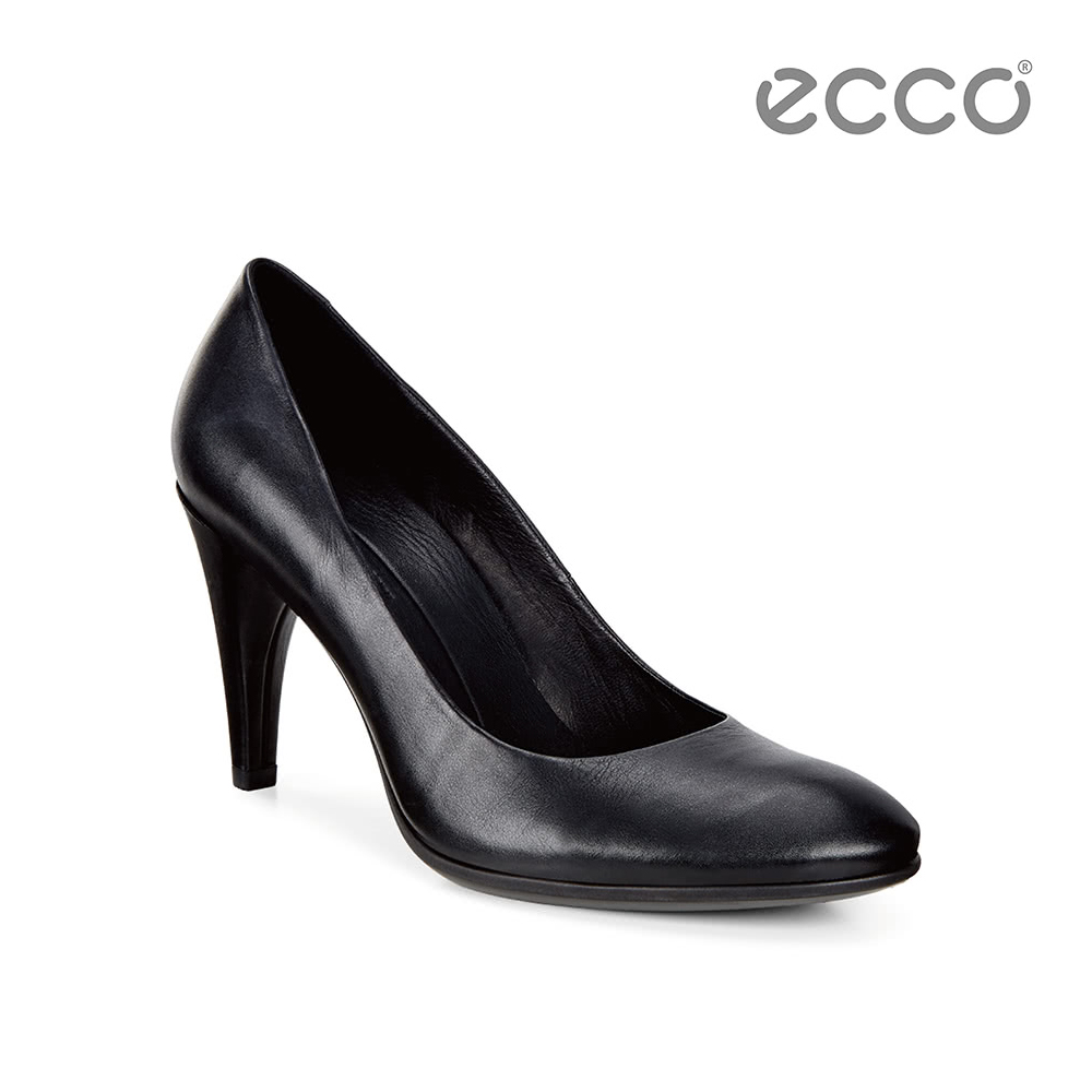 ECCO SHAPE 75 SLEEK 經典黑尖頭細跟氣墊高跟鞋-黑