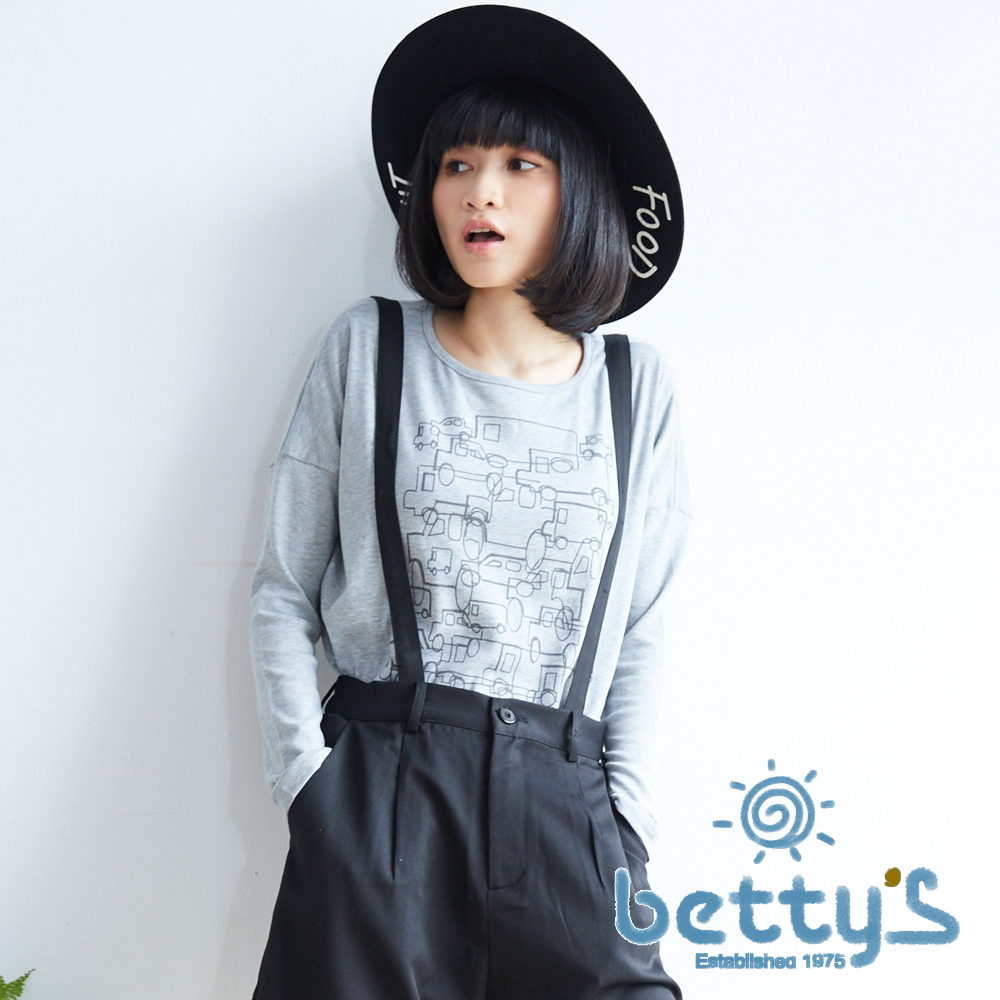 betty’s貝蒂思　幾何感汽車插圖長袖T-shirt(灰色)