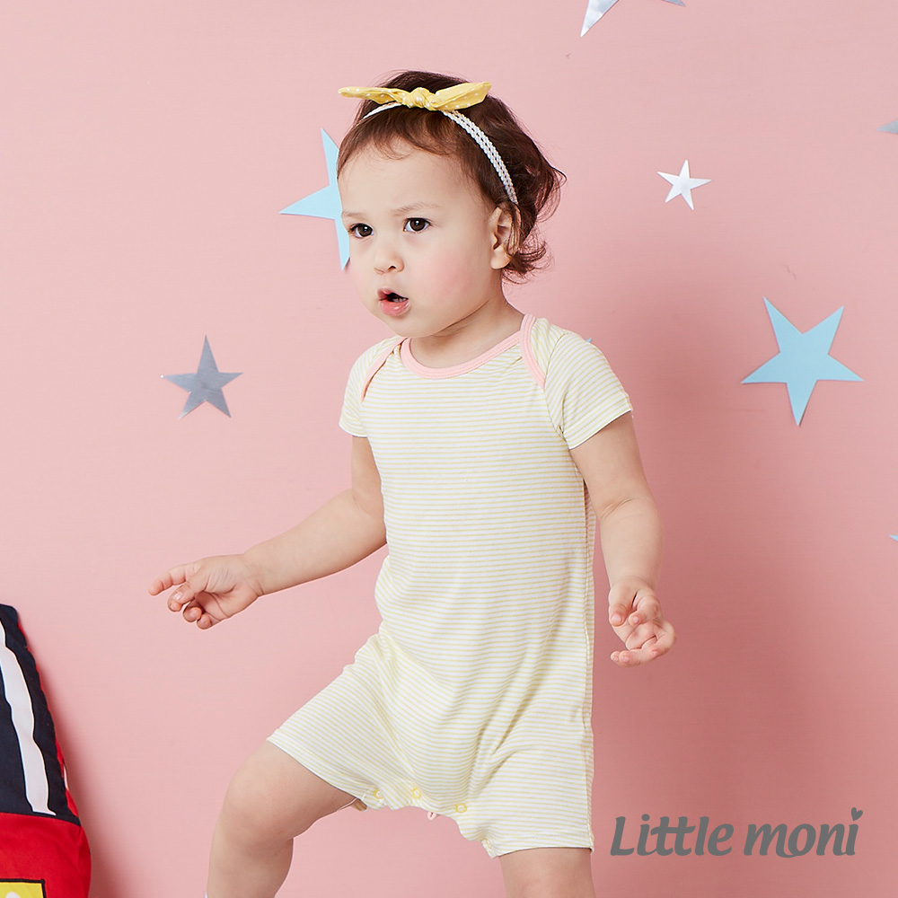 Little moni 涼感系列條紋連身裝  黃色