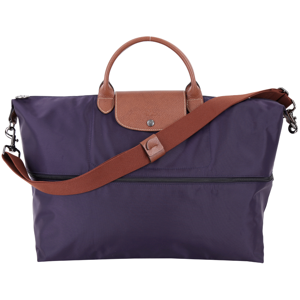 LONGCHAMP Le pliage 拉鍊伸縮尼龍兩用旅行袋(藍莓紫)