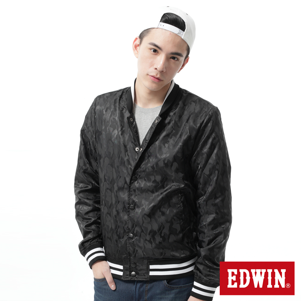 EDWIN 外套 提織迷彩風衣外套-男-黑色