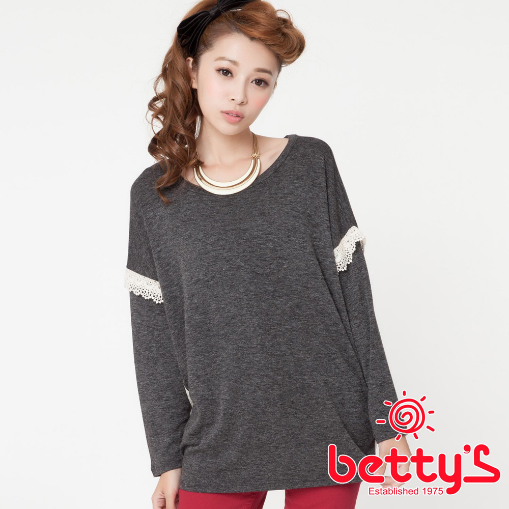 betty’s貝蒂思　蕾絲拼接寬版T-shirt(灰黑)