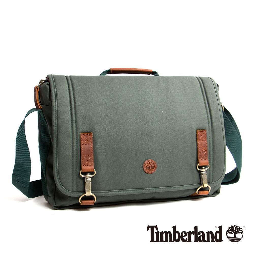 Timberland 軍綠色掀蓋式素面側背包