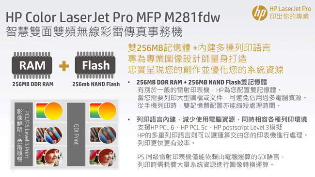 HP Color LaserJet Pro MFP M281fdw 彩色雙面雙頻傳真事務機