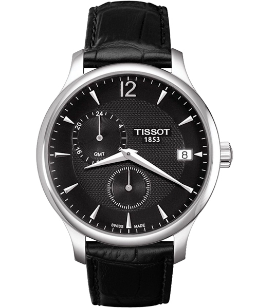 TISSOT Tradition GMT 二地時區經典腕錶-黑/42mm