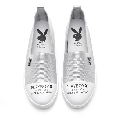 PLAYBOY時髦經典 百搭真皮休閒便鞋-銀