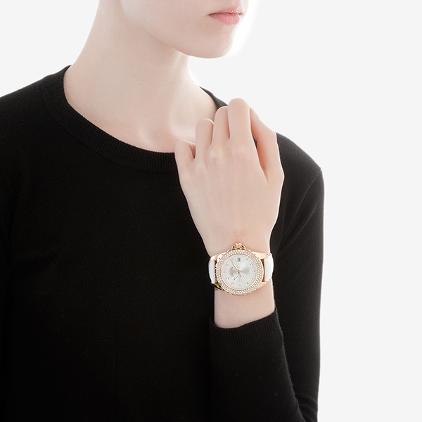 Folli Follie Day Dream 晶鑽女神手錶-銀x玫塊金框x白/30mm