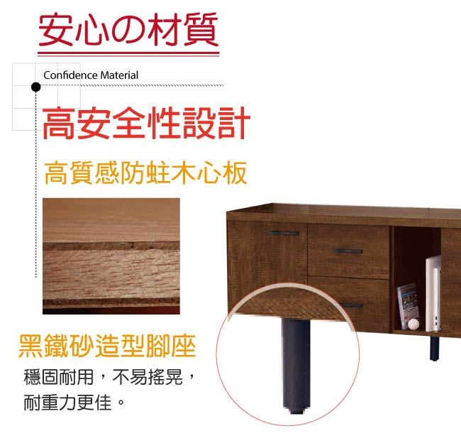 品家居 蘇格6尺胡桃木紋長櫃/電視櫃-180x39.5x61cm免組