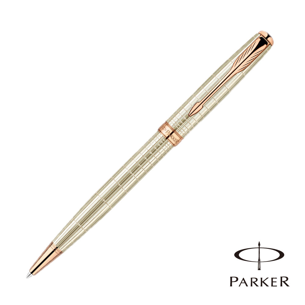 PARKER 派克 SONNET 商籟 高尚系列 純銀格紋玫瑰金夾 原子筆