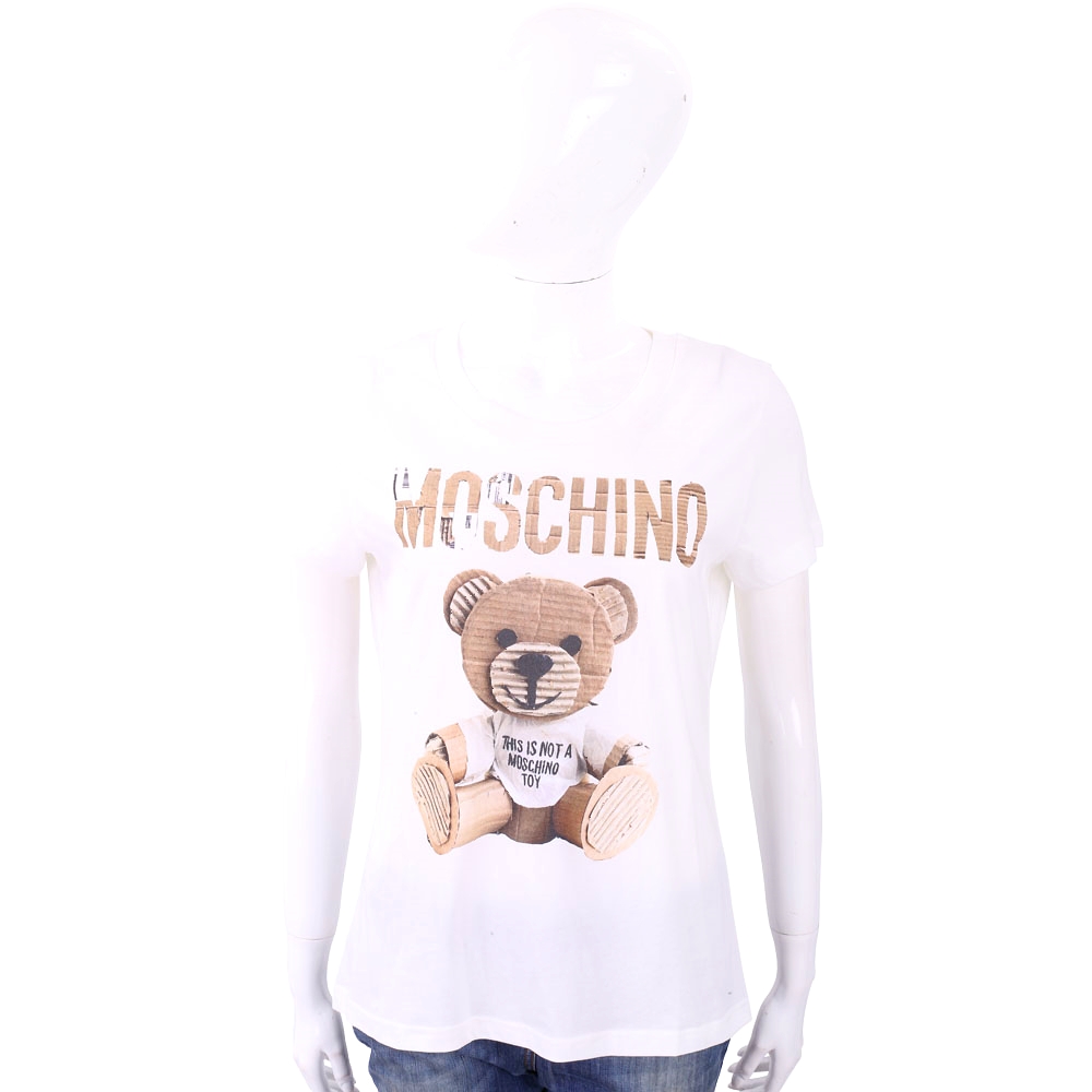 MOSCHINO 瓦楞泰迪熊貼圖白色棉質T恤