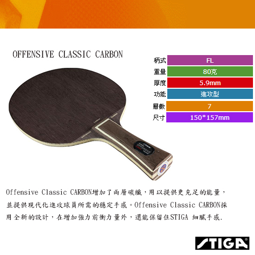 STIGA Offensive Classic CARBON桌球拍(空拍)