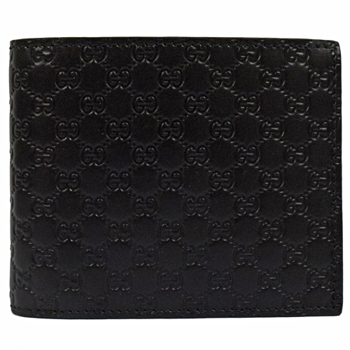 GUCCI Guccissima系列小LOGO牛皮短夾(黑/6卡)