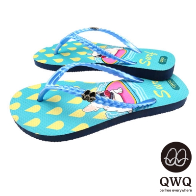 QWQ夾拖的創意(女) - 狗狗塗鴨  SURF 夾腳拖鞋 - 淺藍
