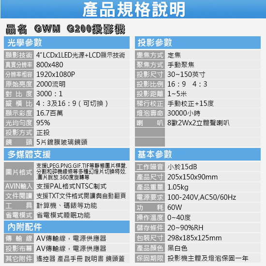 GWM G200投影機