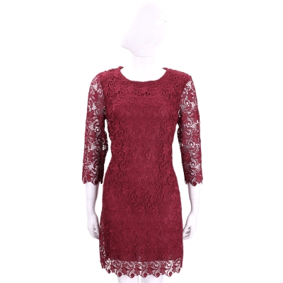 ERMANNO SCERVINO 紅色縷空織花七分袖蕾絲洋裝